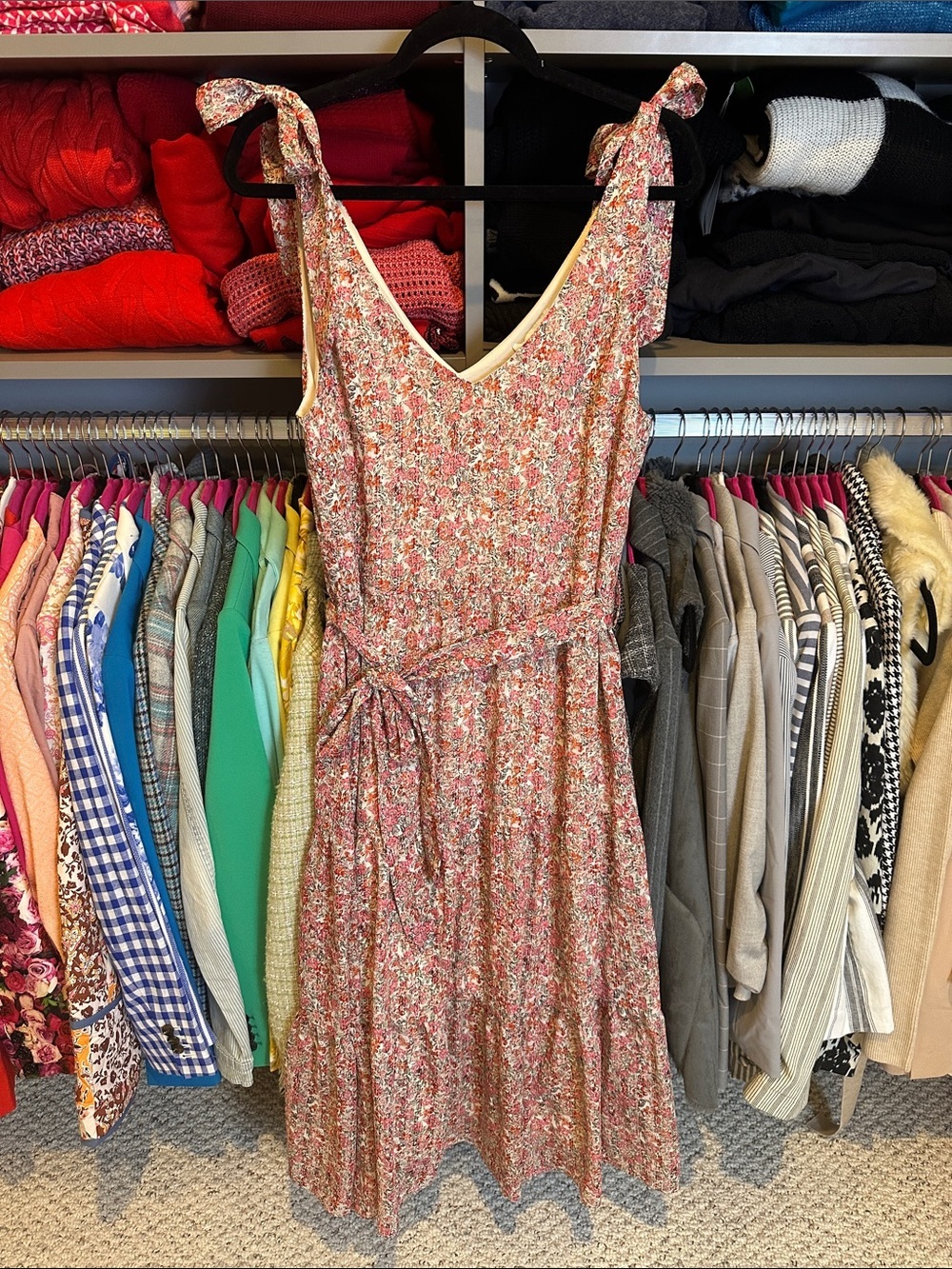 Lucy Paris pink/cream floral sleeveless adjustable strap lined midi dress size M